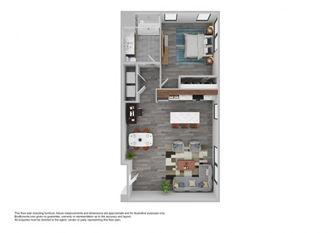 Floor plan for 1 bed, 1 bath, 692 sqft
